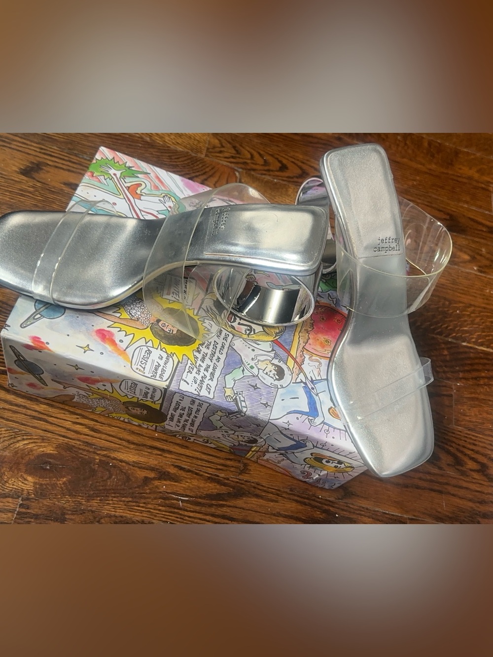Jeffrey Campbell Silver Clear Strap Block Heel Sandals